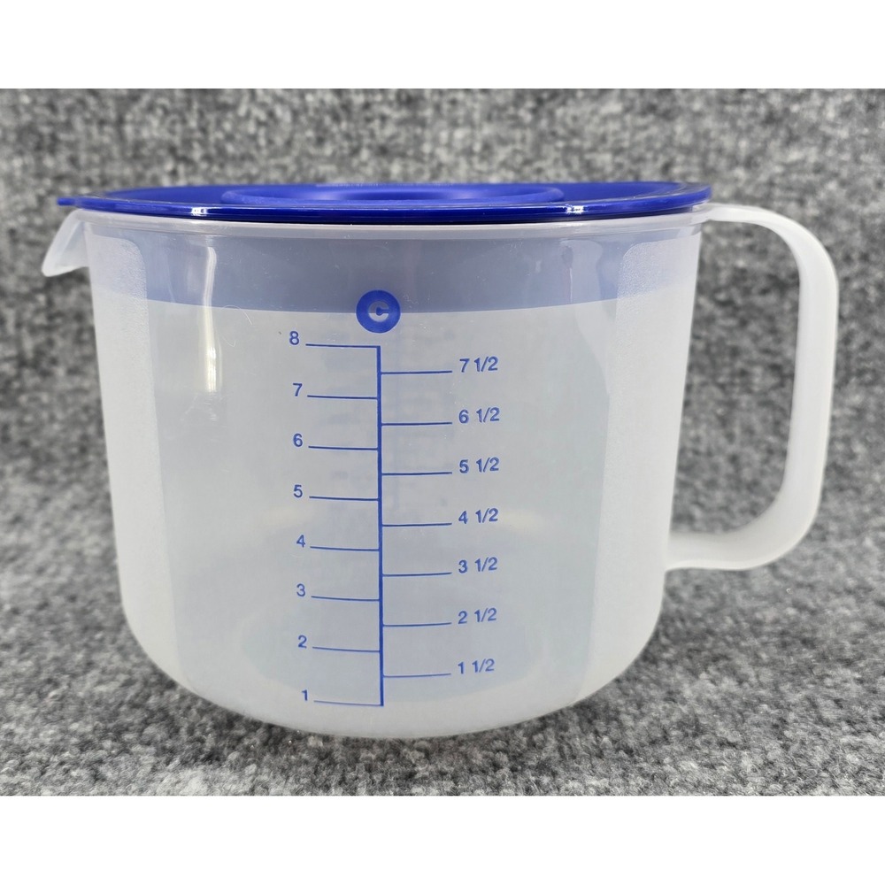Vtg Tupperware Mix-N-Stor Measuring Pitcher 8 Cup 2L Blue 1629 2-Piece Lid USA